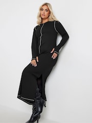 Yours Curve Black Long Sleeve Contrast Stitch Dress - Image 1 of 5