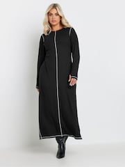 Yours Curve Black Long Sleeve Contrast Stitch Dress - Image 2 of 5