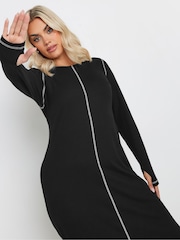 Yours Curve Black Long Sleeve Contrast Stitch Dress - Image 4 of 5