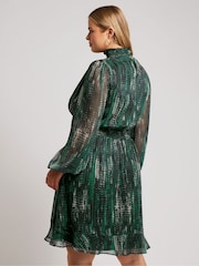 Yours Curve Green London Abstract Shirred Waist Collar Dress - Image 4 of 6