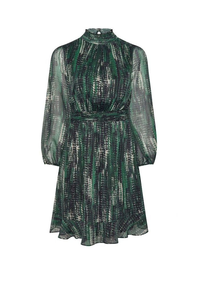 Yours Curve Green London Abstract Shirred Waist Collar Dress - Image 6 of 6