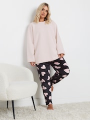 Yours Curve Pink Heart Print Borg Lounge Set - Image 2 of 5