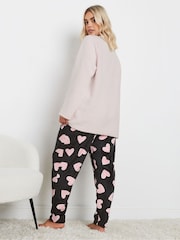 Yours Curve Pink Heart Print Borg Lounge Set - Image 3 of 5