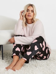 Yours Curve Pink Heart Print Borg Lounge Set - Image 4 of 5