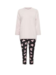 Yours Curve Pink Heart Print Borg Lounge Set - Image 5 of 5