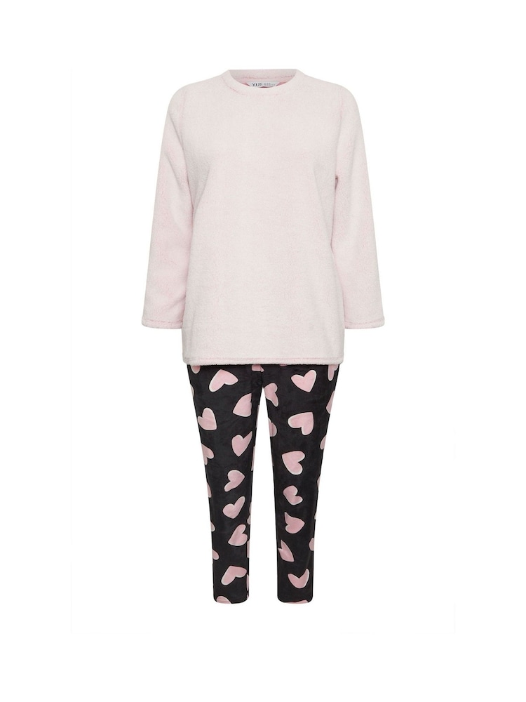 Yours Curve Pink Heart Print Borg Lounge Set - Image 5 of 5