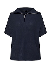 Yours Curve Blue Quarter Zip Short Sleeve Jumper - Image 10 of 10