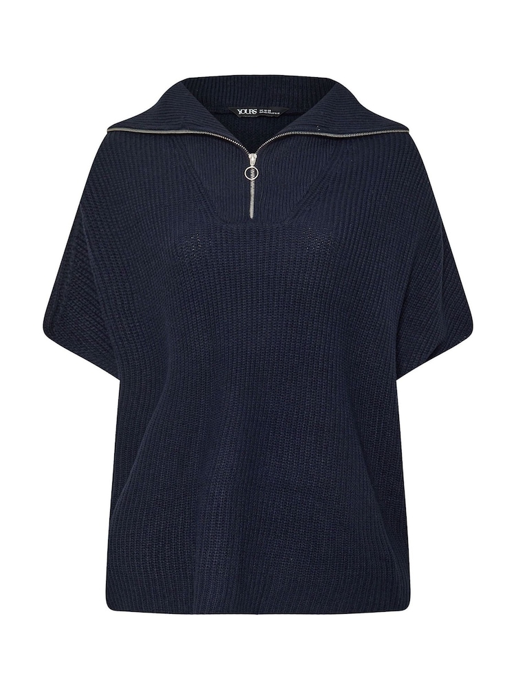 Yours Curve Blue Quarter Zip Short Sleeve Jumper - Image 10 of 10