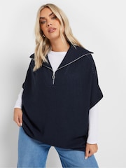 Yours Curve Blue Quarter Zip Short Sleeve Jumper - Image 3 of 10