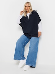Yours Curve Blue Quarter Zip Short Sleeve Jumper - Image 4 of 10