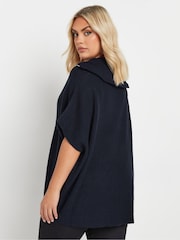 Yours Curve Blue Quarter Zip Short Sleeve Jumper - Image 6 of 10