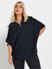 Yours Curve Blue Quarter Zip Short Sleeve Jumper - Image 7 of 10
