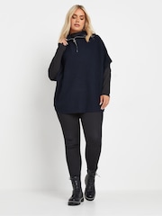 Yours Curve Blue Quarter Zip Short Sleeve Jumper - Image 8 of 10