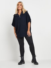 Yours Curve Blue Quarter Zip Short Sleeve Jumper - Image 9 of 10
