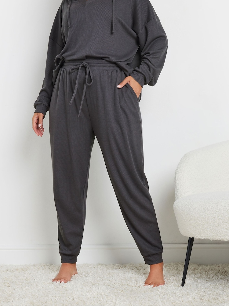 Yours Curve Charcoal Grey Waffle Cuffed Joggers - Image 1 of 4