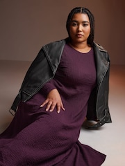 Yours Curve Purple Textured Flared Maxi Dress - Image 1 of 5