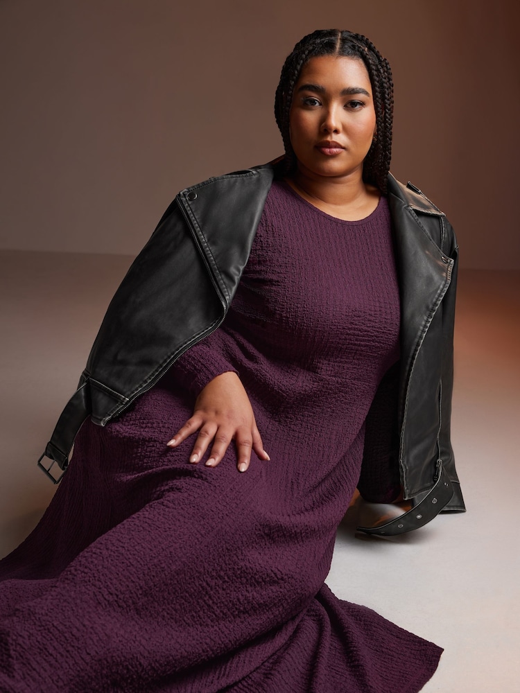 Yours Curve Purple Textured Flared Maxi Dress - Image 1 of 5