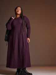 Yours Curve Purple Textured Flared Maxi Dress - Image 2 of 5