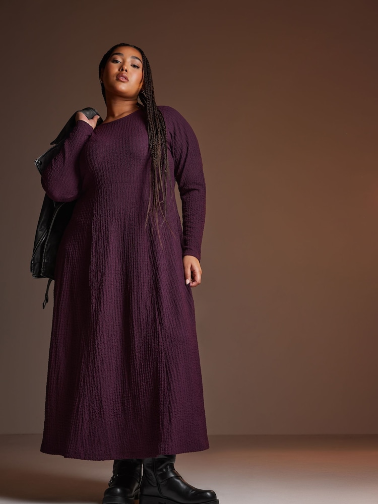 Yours Curve Purple Textured Flared Maxi Dress - Image 2 of 5