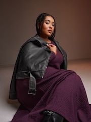 Yours Curve Purple Textured Flared Maxi Dress - Image 3 of 5