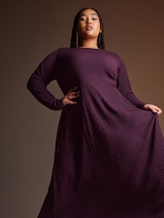 Yours Curve Purple Textured Flared Maxi Dress - Image 4 of 5