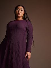 Yours Curve Purple Textured Flared Maxi Dress - Image 5 of 5