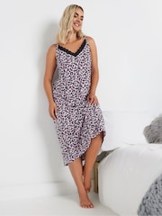 Yours Curve Purple Purple Leopard Print Soft Touch Midaxi Chemise - Image 2 of 5