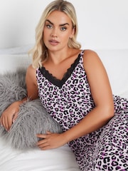 Yours Curve Purple Purple Leopard Print Soft Touch Midaxi Chemise - Image 4 of 5