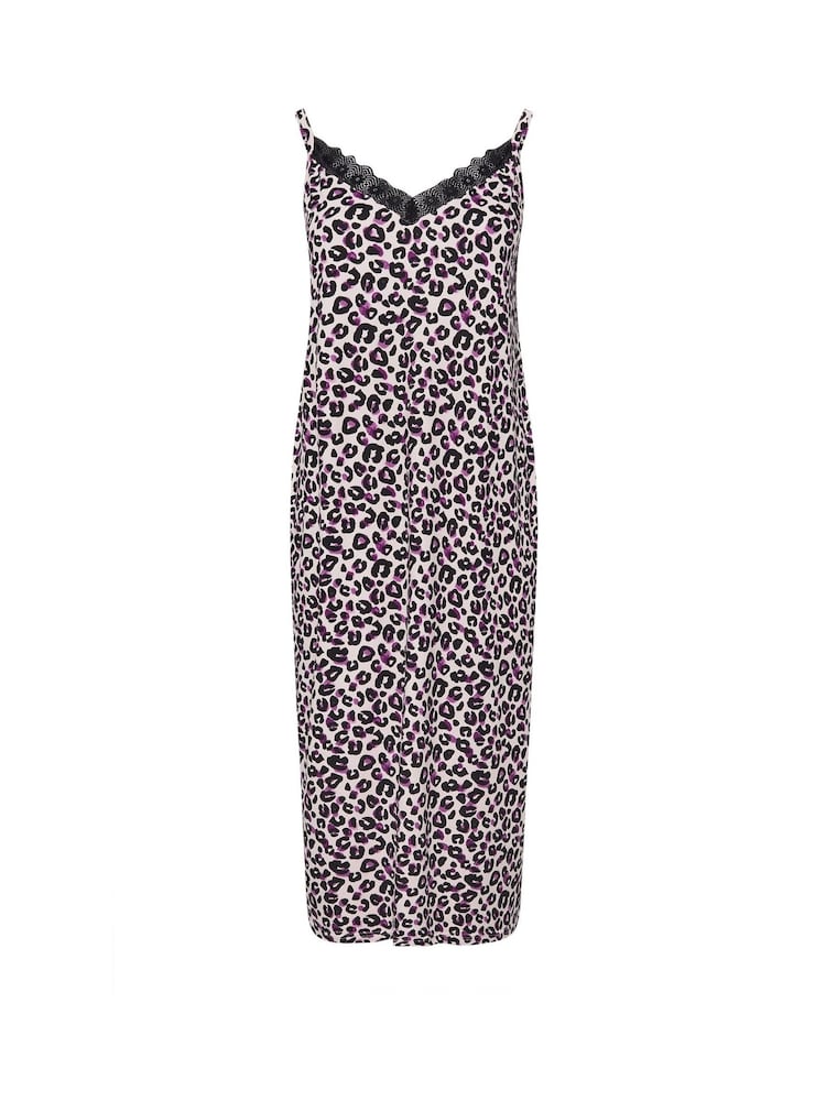 Yours Curve Purple Purple Leopard Print Soft Touch Midaxi Chemise - Image 5 of 5