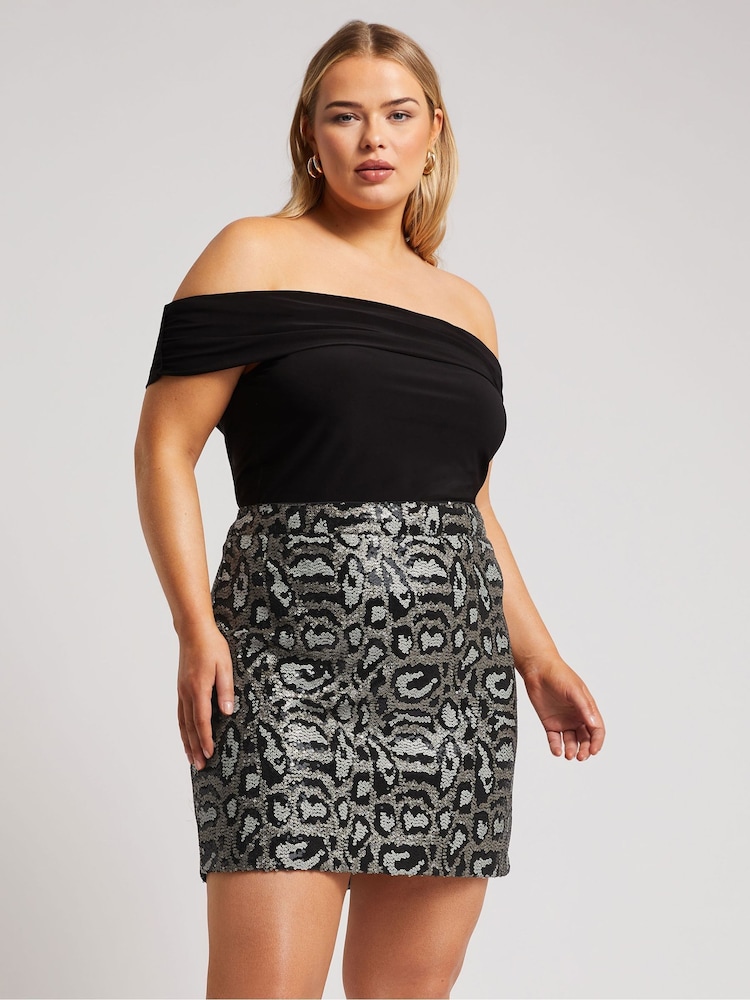 Yours Curve Gold London Animal Sequin Skirt - Image 1 of 5