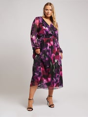 Yours Curve Pink London Blurred Floral Print Maxi Wrap Dress - Image 1 of 5