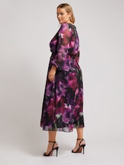 Yours Curve Pink London Blurred Floral Print Maxi Wrap Dress - Image 3 of 5