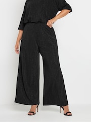 Yours Curve Black Metallic Stripe Wide Leg Trousers - Image 1 of 5