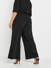 Yours Curve Black Metallic Stripe Wide Leg Trousers - Image 3 of 5