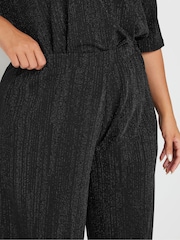 Yours Curve Black Metallic Stripe Wide Leg Trousers - Image 4 of 5