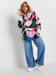 Yours Curve Pink Sherpa Borg Half Zip Jacket - Image 2 of 5