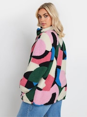 Yours Curve Pink Sherpa Borg Half Zip Jacket - Image 3 of 5