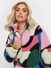 Yours Curve Pink Sherpa Borg Half Zip Jacket - Image 4 of 5