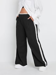 Yours Curve Black Side Stripe Wide Leg Trousers - Image 1 of 4