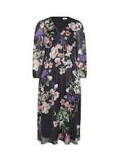 Yours Curve Black London Floral Satin Metallic Dress - Image 5 of 5