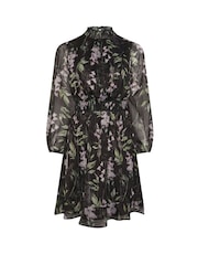 Yours Curve Black London Floral Shirred Waist Collar Dress - Image 5 of 5
