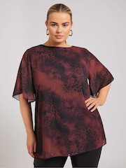 Yours Curve Red London Flutter Sleeve Blouse - Image 1 of 5