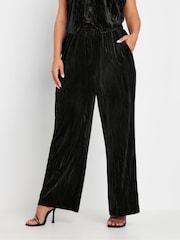 Yours Curve Black Velvet Wide Leg Trousers - Image 2 of 5