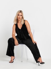 Yours Curve Black Velvet Wide Leg Trousers - Image 3 of 5