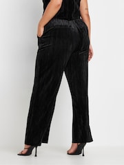 Yours Curve Black Velvet Wide Leg Trousers - Image 4 of 5