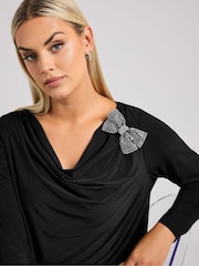 Yours Curve Black London Diamante Bow Cowl Top - Image 5 of 6