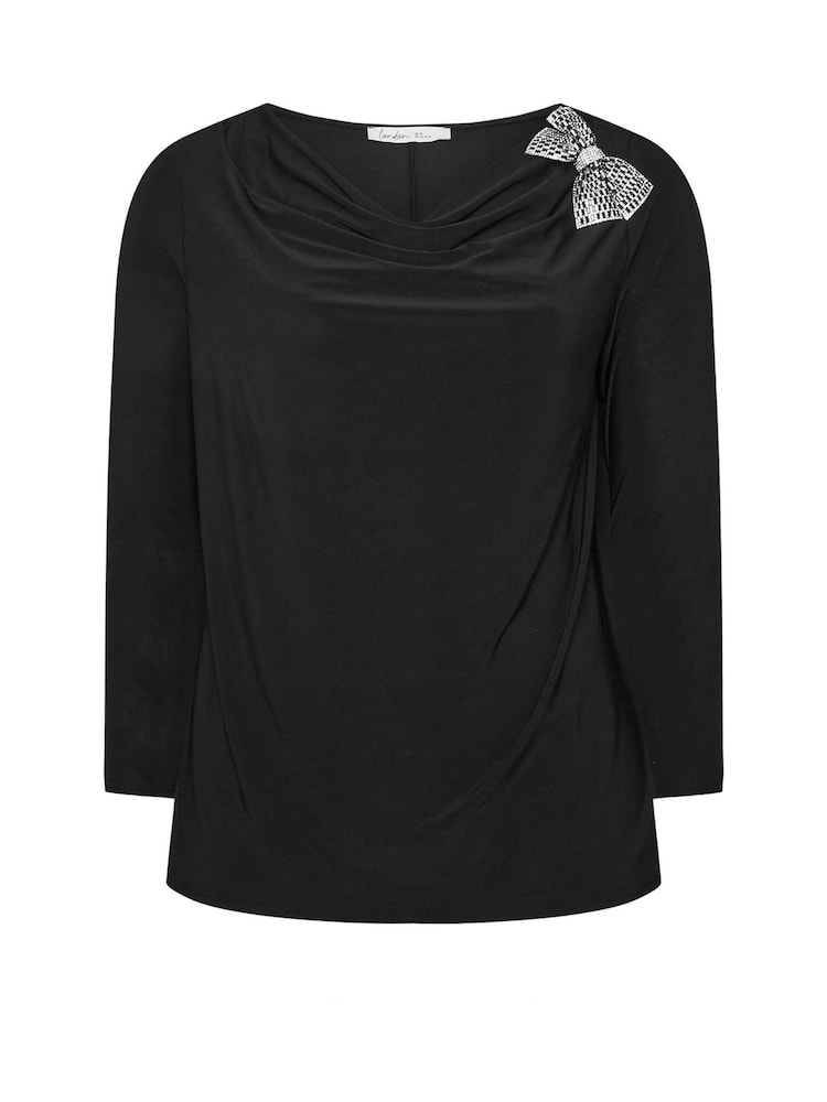 Yours Curve Black London Diamante Bow Cowl Top - Image 6 of 6