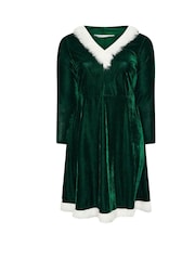 Yours Curve Green Velvet Santa Dress - Image 3 of 3