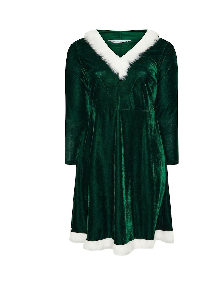 Yours Curve Green Velvet Santa Dress - Image 3 of 3