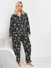 Yours Curve Black Heart Print Soft Touch Pyjama Set - Image 2 of 5